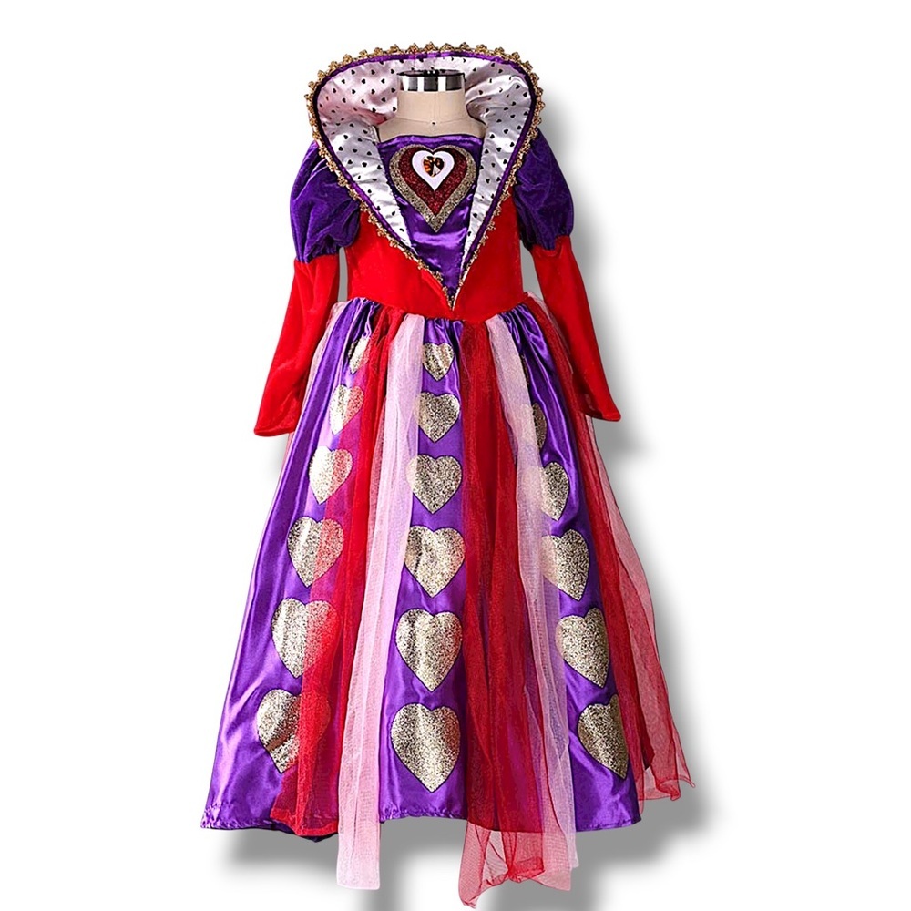 Alice Wonderland Costume Queen of Hearts Red Purple Gold Cracker Barrel Girl 4/5 - Picture 14 of 16